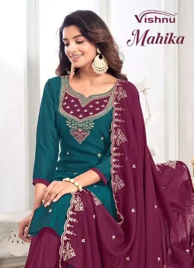 Mahika By Vishnu Vichitra Silk Embroidery Dress Material
